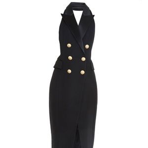 Balmain FR36 Tux Halter Midi Dress